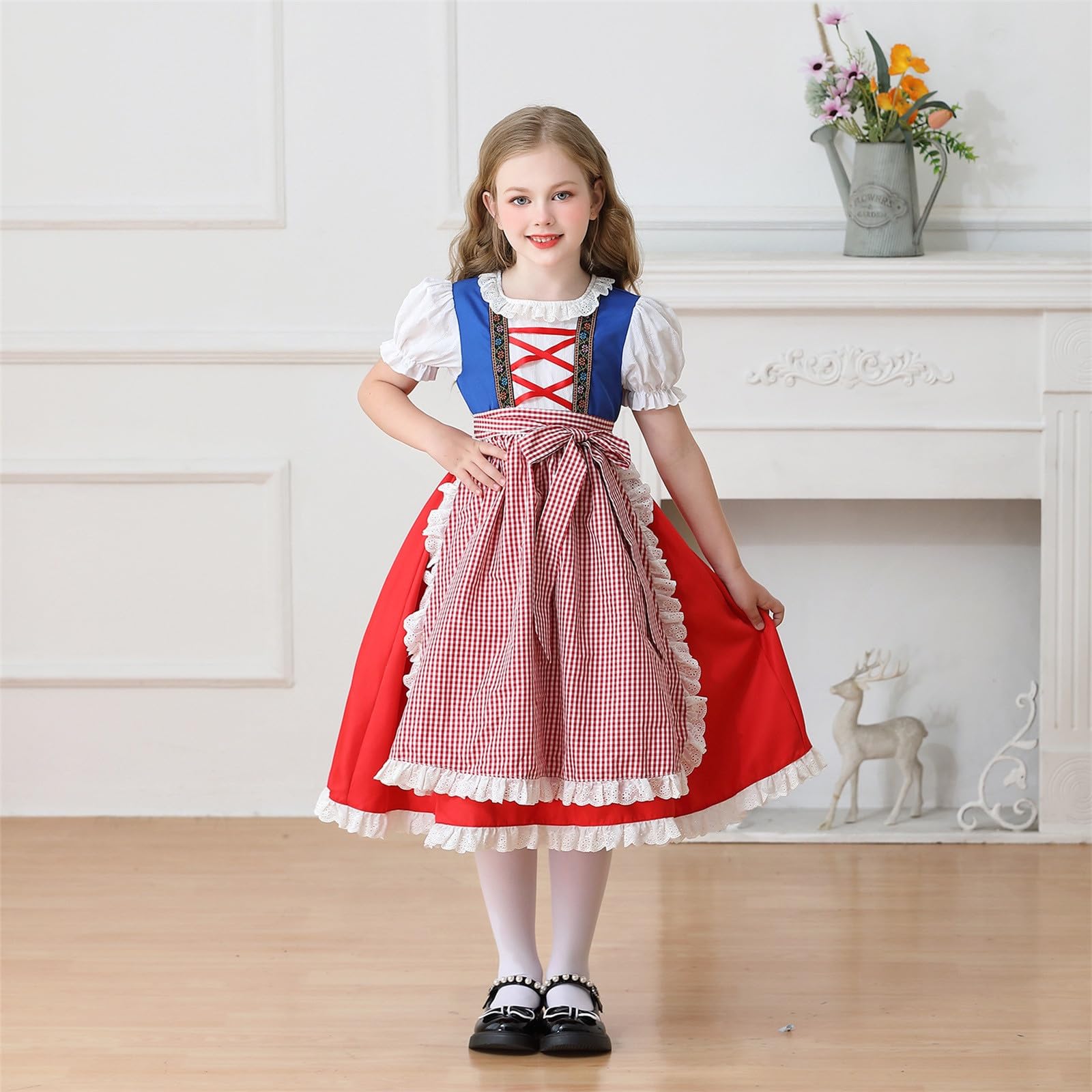 Oktoberfest Kinder Outfit MäDchen, Dirndl MäDchen KinderkostüM FüR Cosplay Partys Elegantes Empire-Stil-Kinderoutfit FüR -Rollenspiele Mit Lace Korsett Inklusive GanzjäHrig Tragbar Mit GrößEntabelle