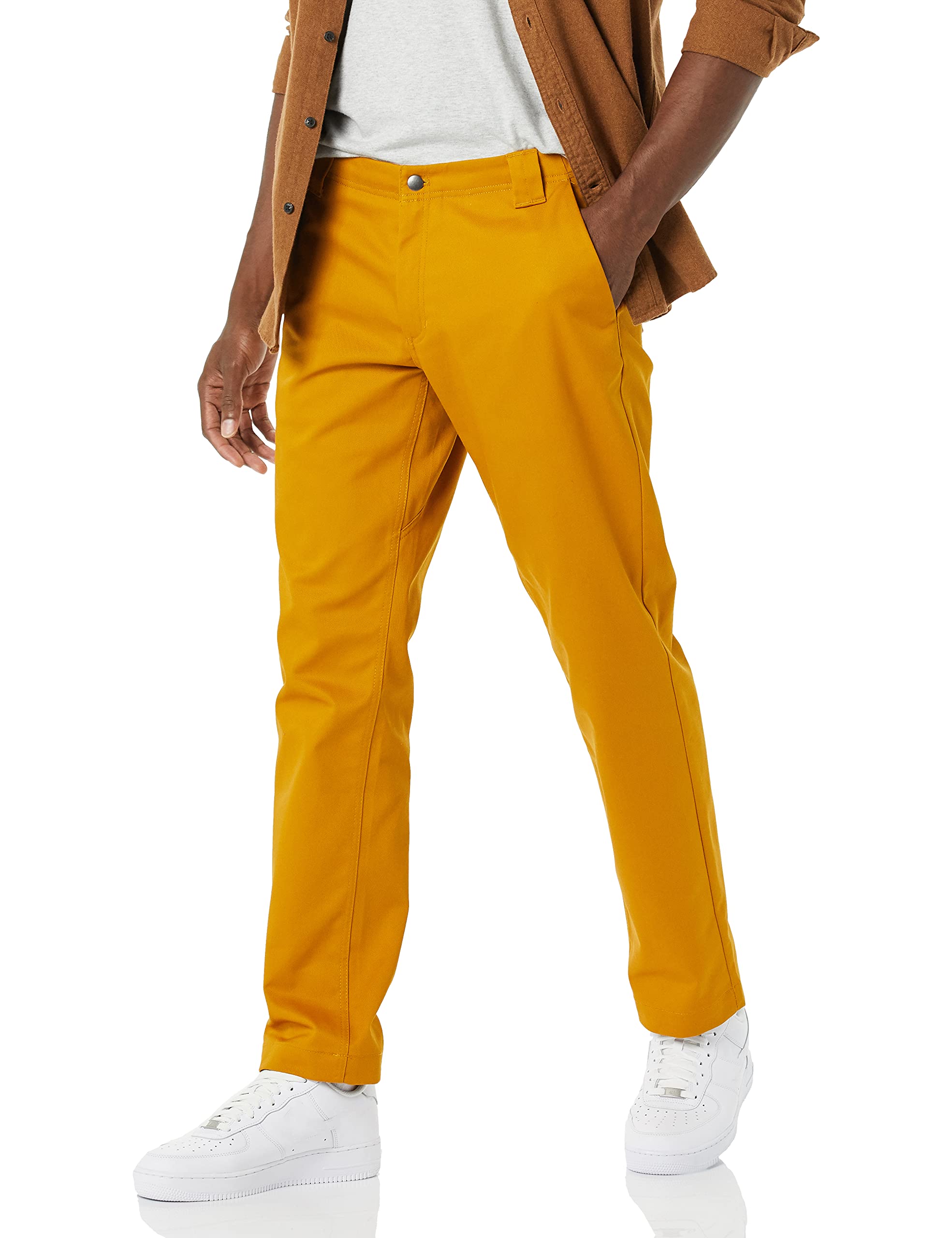 Amazon Essentials Men's Stain & Wrinkle Resistant Straight-Fit Stretch Work Trouser, Caramel, 28W / 30L