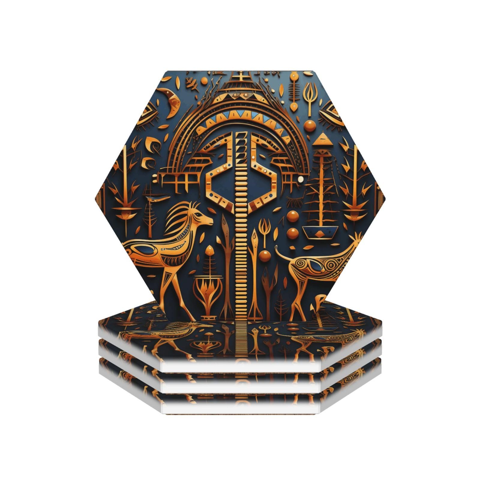Drink Coasters Set of 4 Coffee Ceramic Coaster African National Patterns Coasters for Drinks Coffee Cup Mat Heat Resistant Tabletop Protection Coaster Desk Accessorie Home Decorative