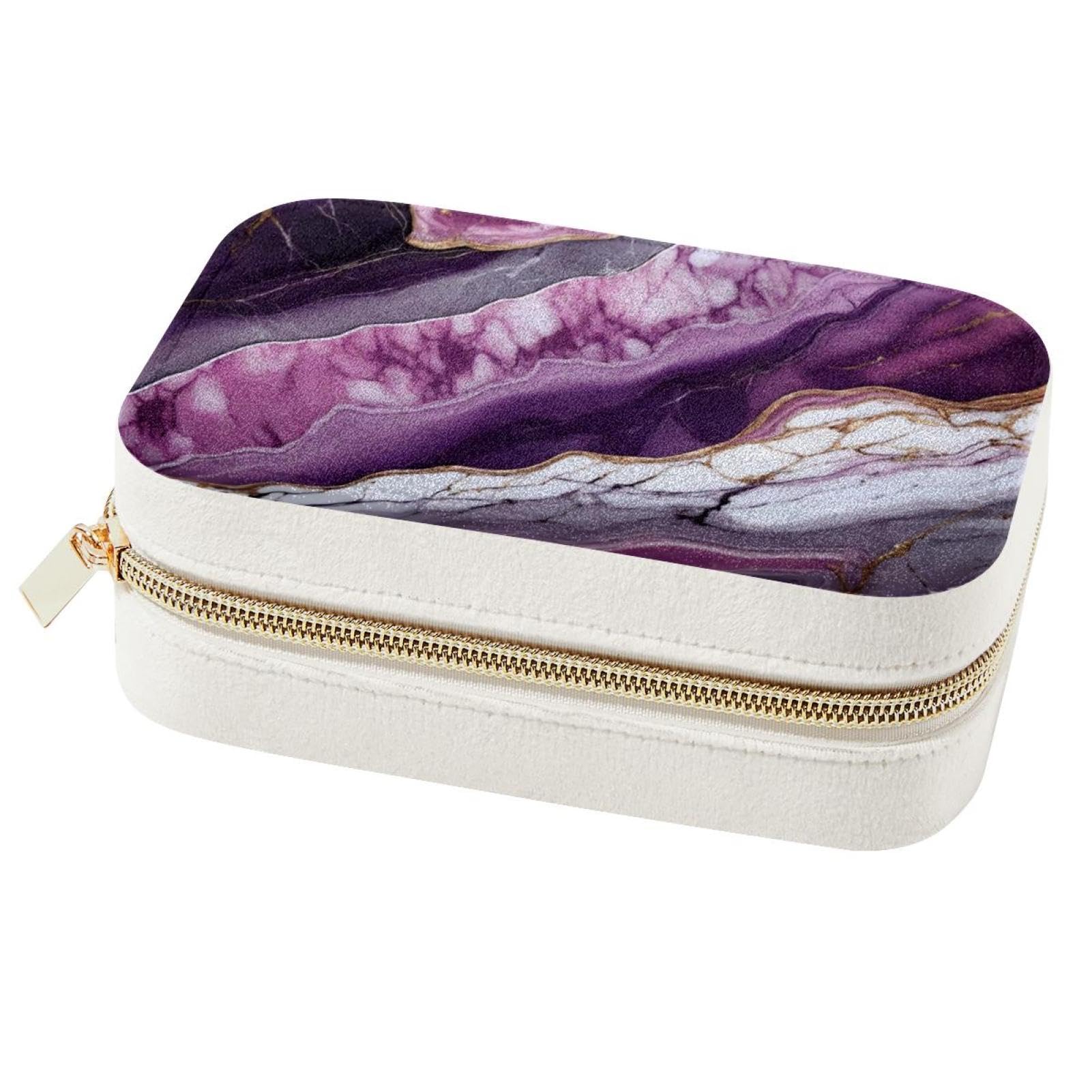 Boîte à bijoux spacieuse aspect marbre violet, écrin élégant de haute qualité