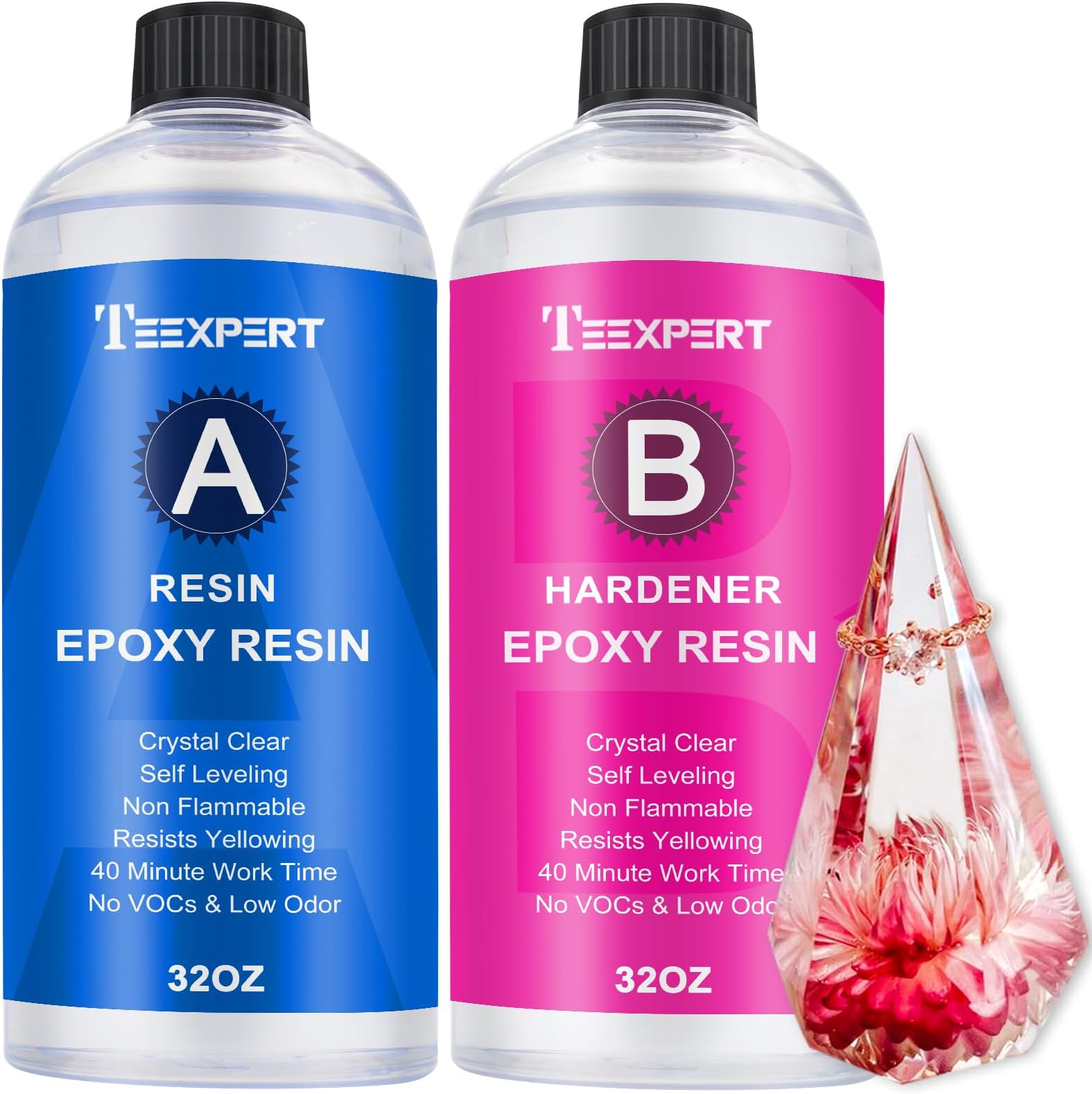 Teexpert Epoxy Resin Crystal Clear: 64oz Epoxy Resin kit Fast Curing ...