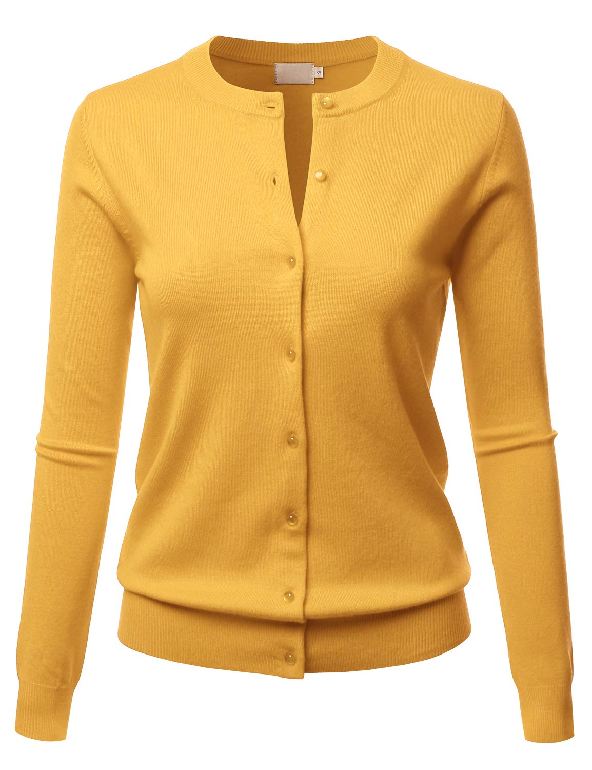 LALABEE Women's Crew Neck Gem Button Long Sleeve Soft Knit Cardigan Sweater