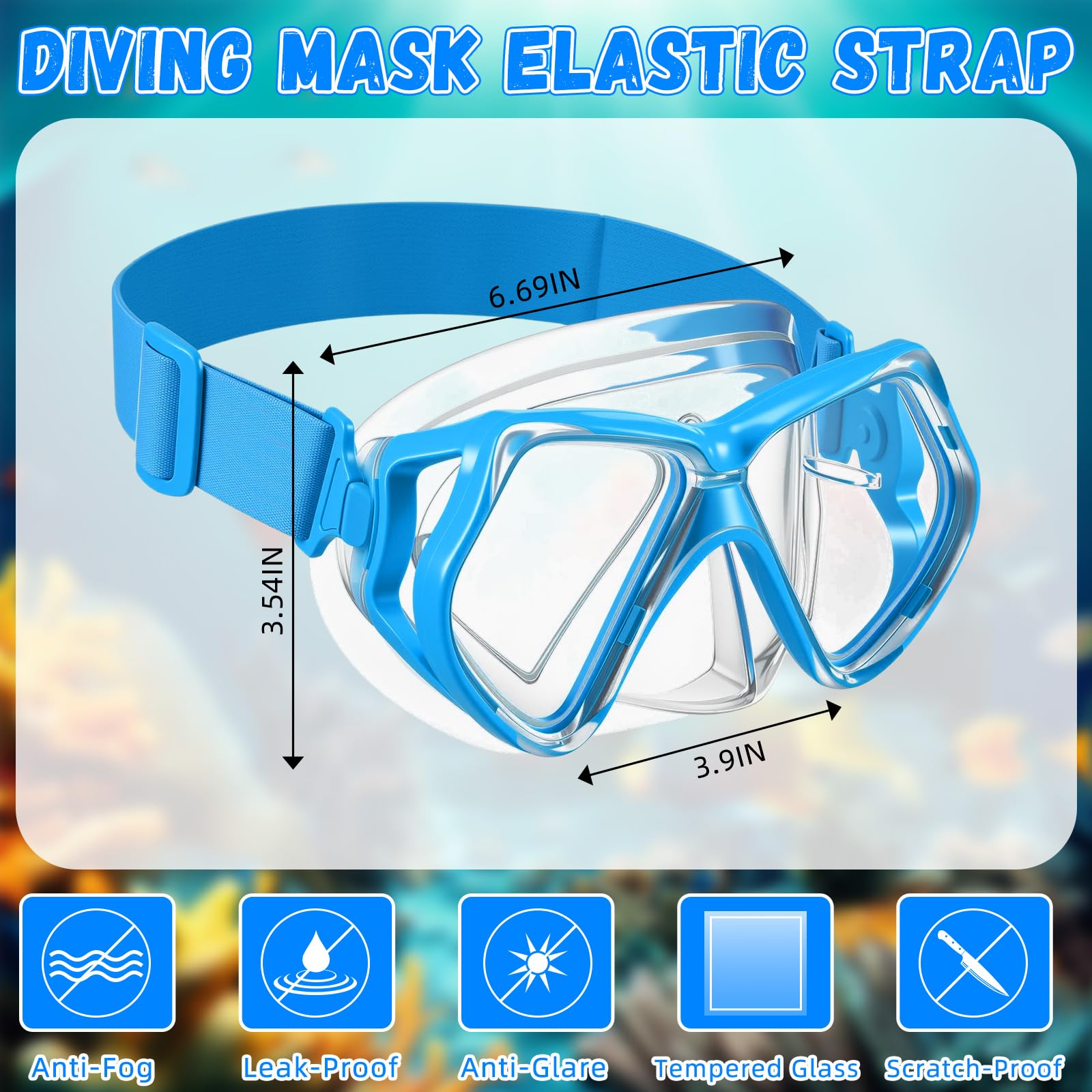 Flutesan 4 gafas de natación para adultos con cubierta para la nariz, correa de tela elástica, gafas de buceo de vidrio templado con envoltura protectora para el cabello