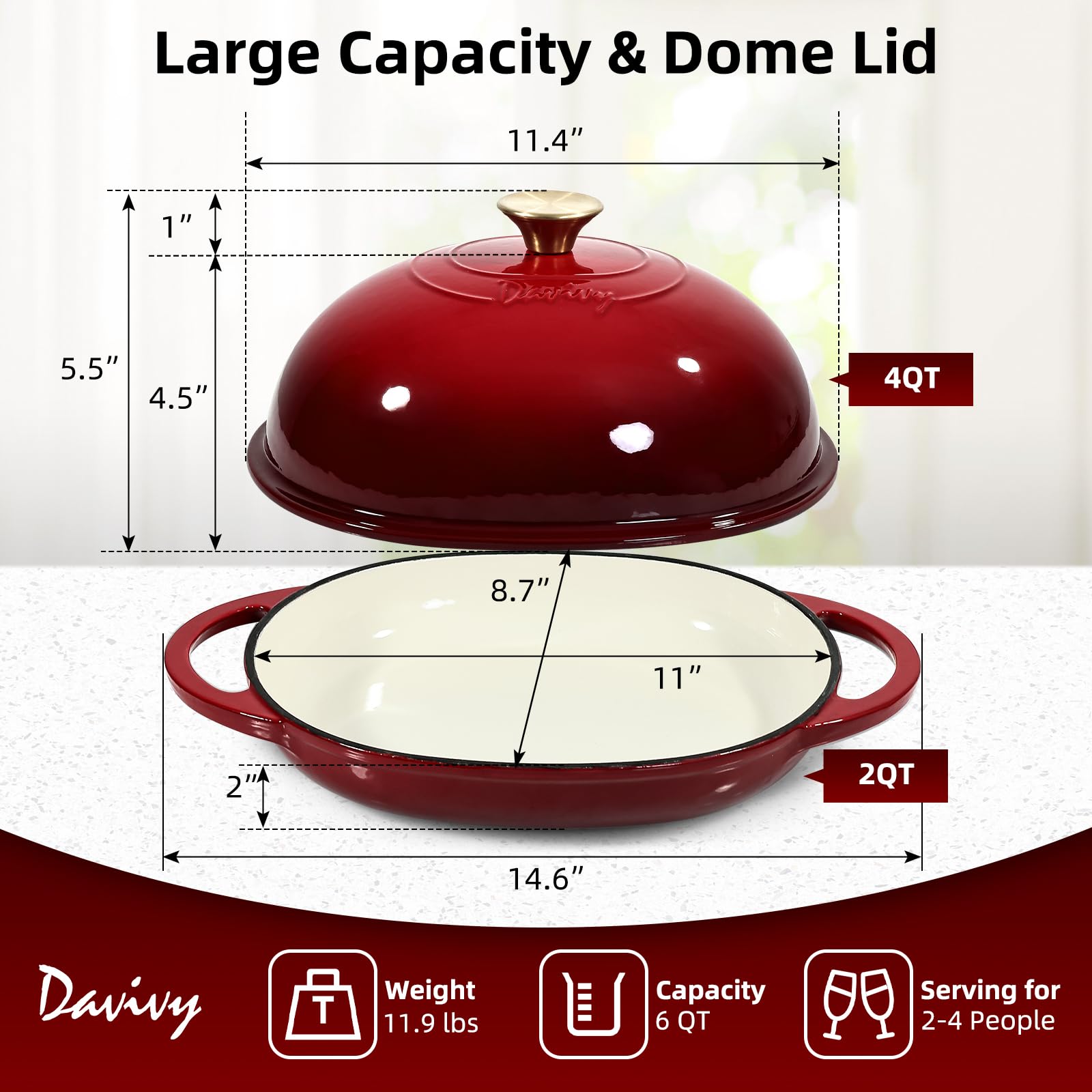 Condition photo showing New/Like New for davivy 6qt oval cast iron sourdough dutch oven with silicone oven mitts, bread dutch oven for sourdough bread baking 6qt, cast iron bread cloche loaf pan with domed lid - ruby red