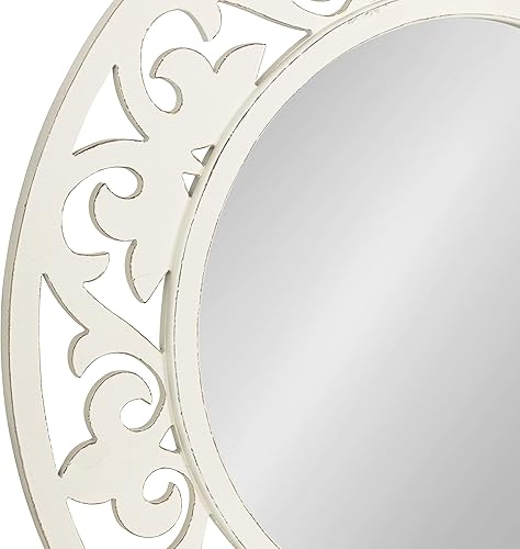 Miniatura 8 de Kate and Laurel Shovali - Espejo redondo costero, 32 pulgadas de diámetro, blanco, decoración de pared decadente con marco tallado de madera adornado