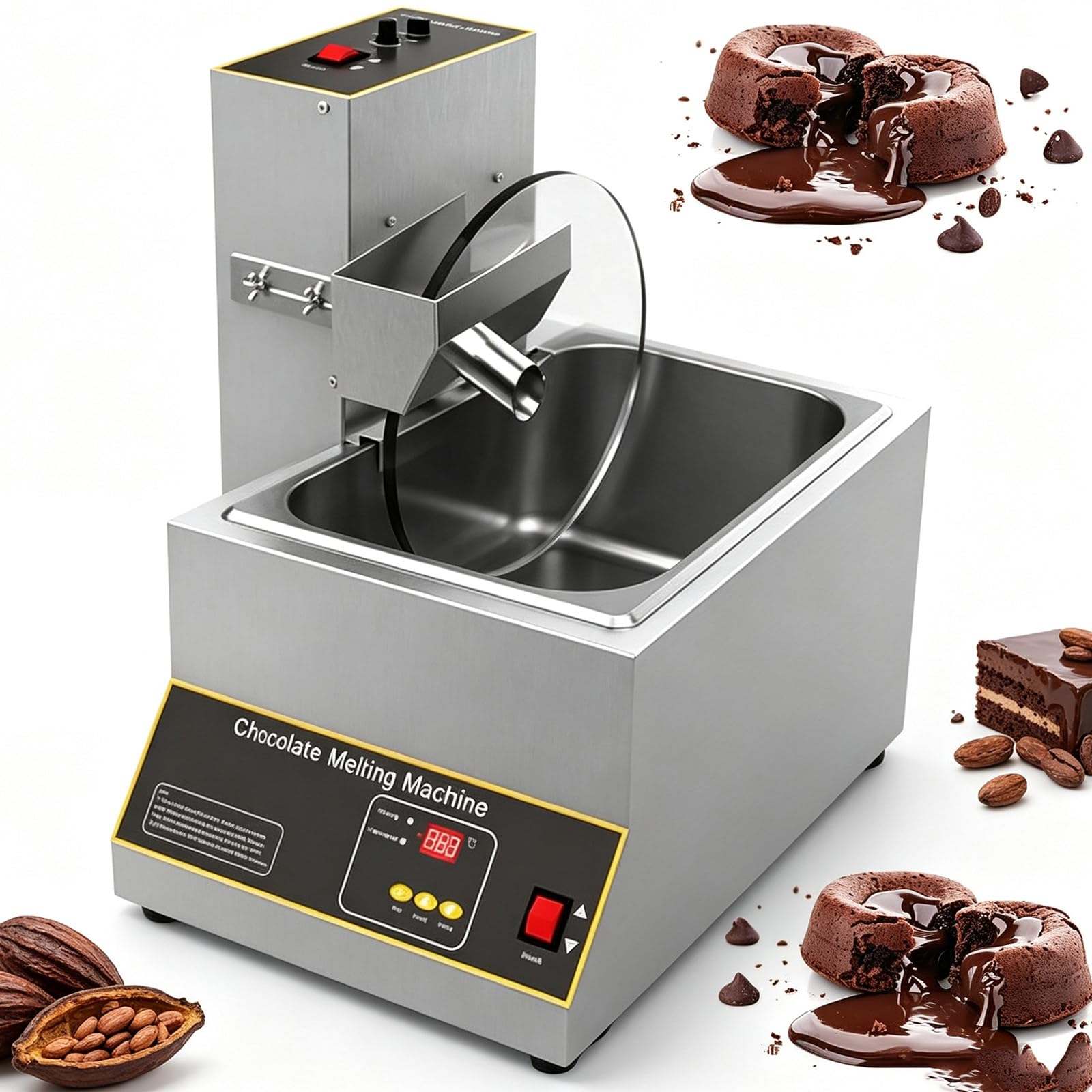 Tempéreuse à Chocolat, Fondoir à Chocolat Professionnel, 1000 W / 500 W, Chauffe-Chocolat en Acier Inoxydable 32-203 °f (0-95 °c) pour Fondre Et Chauffer Chocolat, Lait Et Crème 12KG