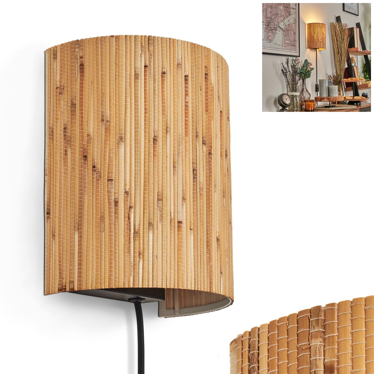 Viadores wandlamp, wandlamp van metaal/zeewier in zwart/bruin, boho