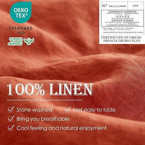Miniatura 10 de Simple&Opulence Juego de funda nórdica 100% lino, 3 piezas de estilo básico, lino lavado francés, color sólido, suave, transpirable, con cierre de