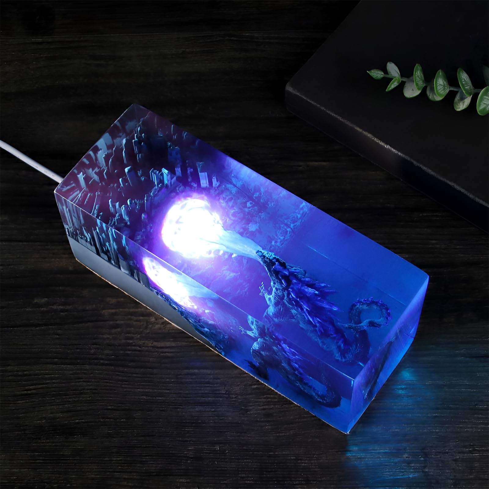 Syfunlv Epoxidharz Godzilla Nachtlicht,Godzilla Würfel Dekoration,USB Schlaf Lichter,Monster Nachttischlampe,Einstellbare Beleuchtung,7,5cm,für Raum Innenbereich Zuhause Schlafzimmer (Stil 1)