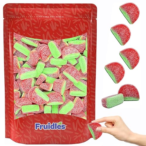 Fruidles Gomitas de sandía en rodajas de caramelo, deliciosas gomitas de sabores de frutas recubiertas de azúcar (media libra)