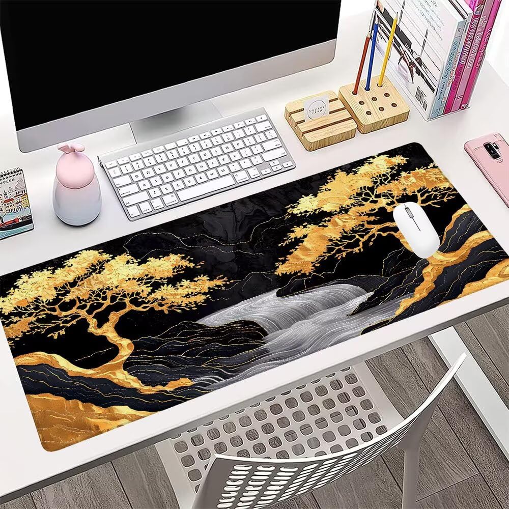 Alfombrilla de Mouse para Juegos, Nero, XXL, Antideslizante, Impermeable, Diseño de Albero, Extendido, Grande, 1200x600x3mm, para PC, Laptop, Ufficio, Famiglia d-460