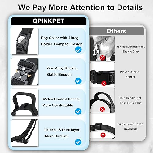Miniatura 4 de QPINKPET - Collar táctico para perros grandes y medianos, collar de perro AirTag con asa, collar de perro militar resistente con hebilla de metal