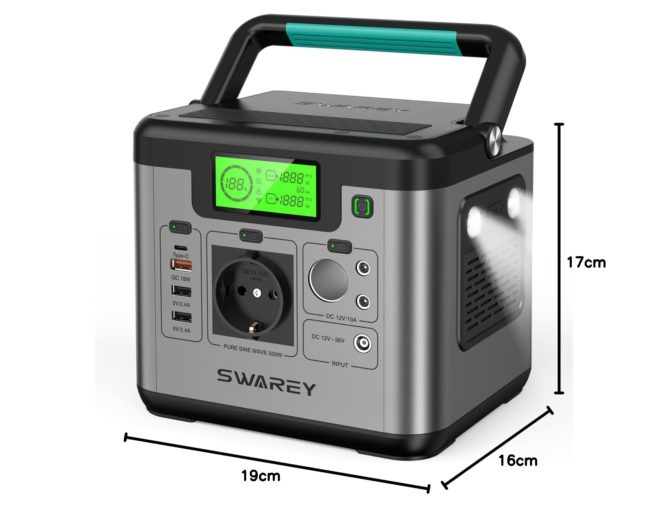 Generatore Solare Portatile 518Wh AC/DC/USB Onda Sinusoidale Pura Generatori Domestici ed All'aperto per Campeggio RV Emergency Backup 500W (1000W picco) Centrale Elettrica Portatile