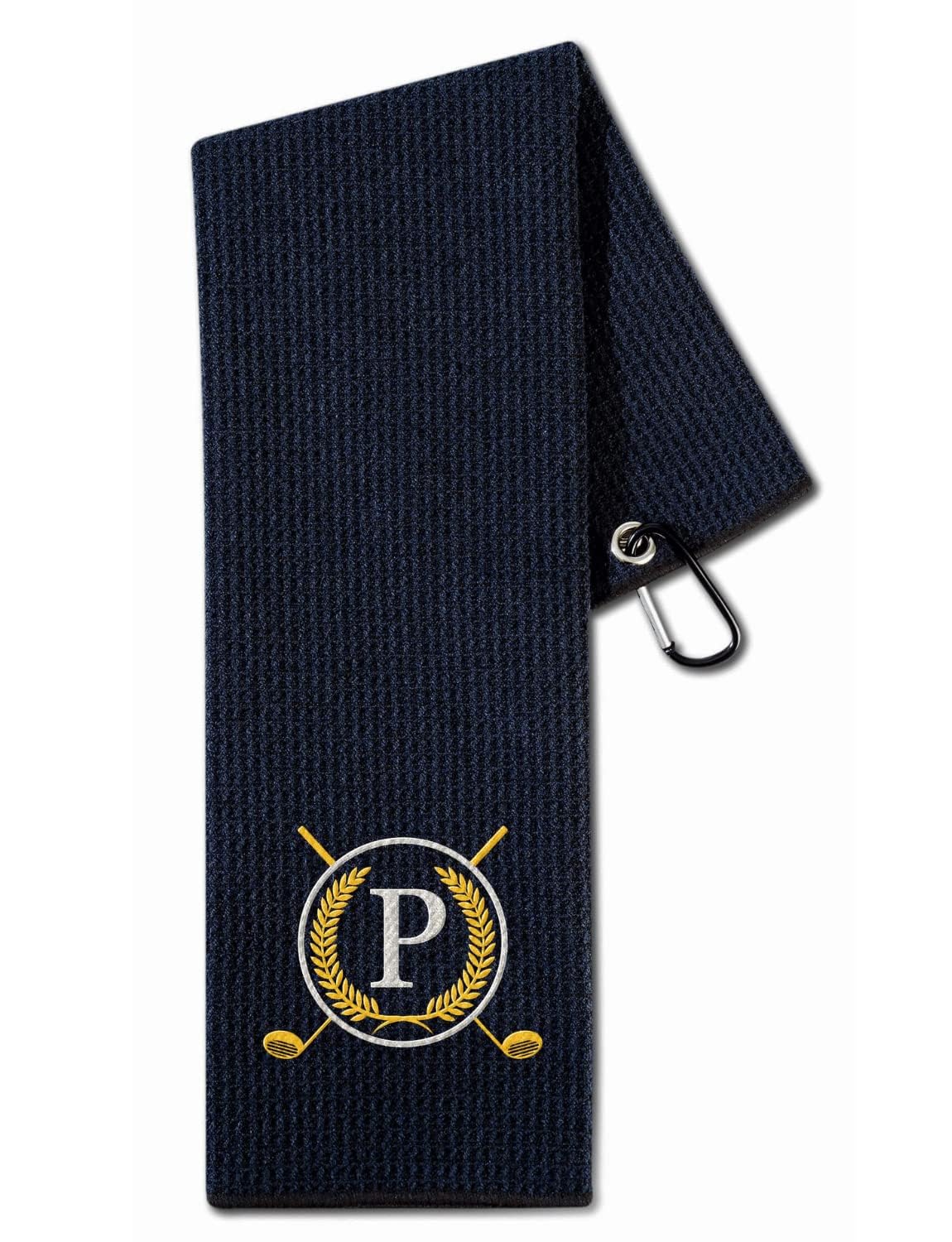 CybGene Golf Towel with Monogrammed Embroidery, Initial Golf Gifts, Personalized Golf Accessory for Men, Women on Birthday, Retirement, Microfiber Golf Towel, Black-P โ image 1