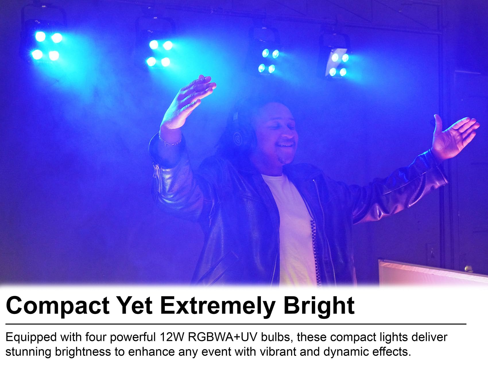 Rockville MINI RF4 V2 Black LED Wash Up Light, RGBWA+UV, Compact, App, Remote Control, LCD, Wireless DMX, Rechargeable, Perfect for DJ/Party Lighting