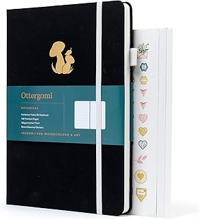 Ottergami Bullet dot Journal. B5 Notebook. Thick 180gsm Dotted Notebook Paper. Luxury Vegan Leather Journal. 128 Pages, Back Pocket, Scribble Test Page & Ribbon Bookmark. The B5