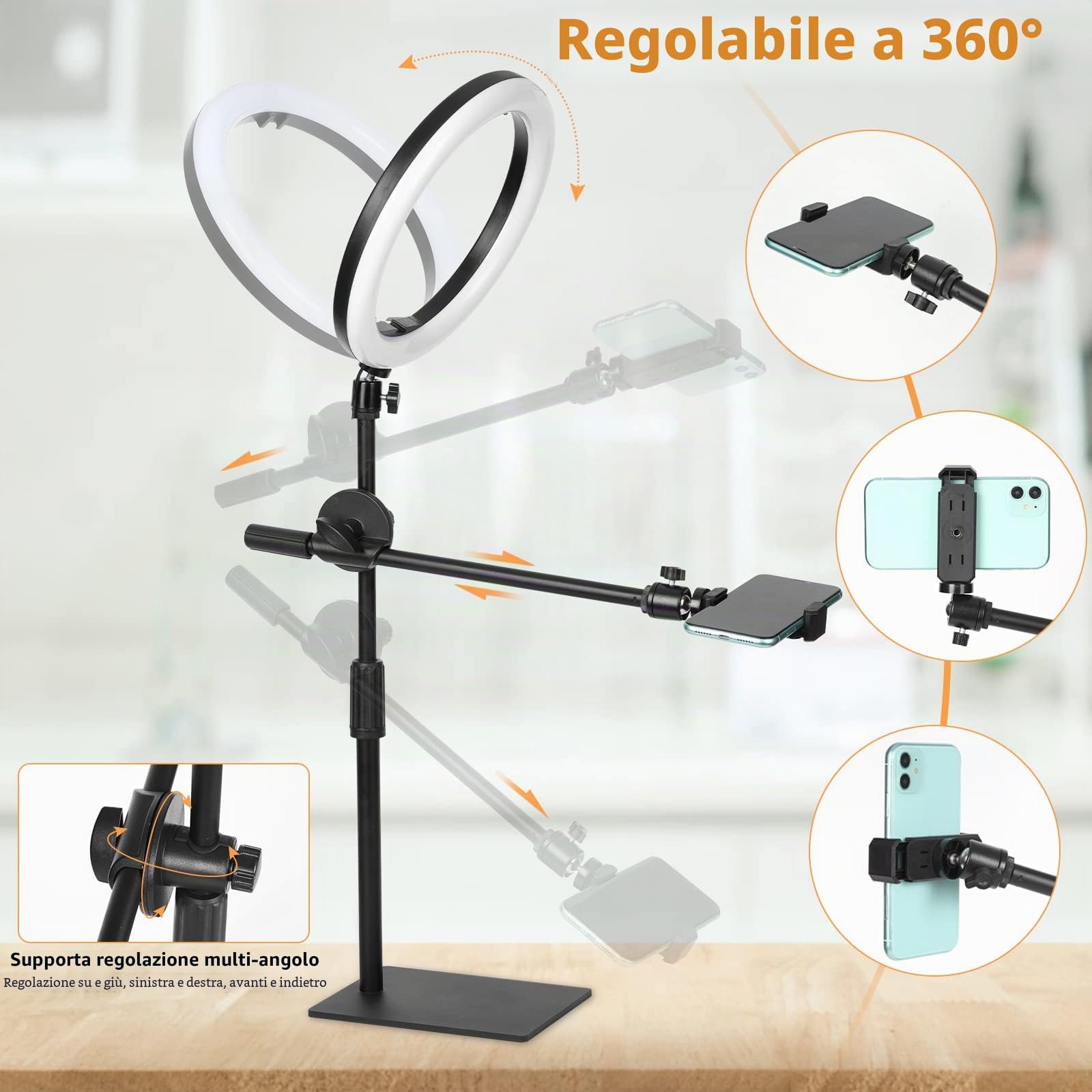 Luce ad anello LED da 10 pollici Saikkl con treppiede e supporto per telefono, luce ad anello a LED dimmerabile per registrazioni video di YouTube, selfie, trucco, Tik Tok, fotografia