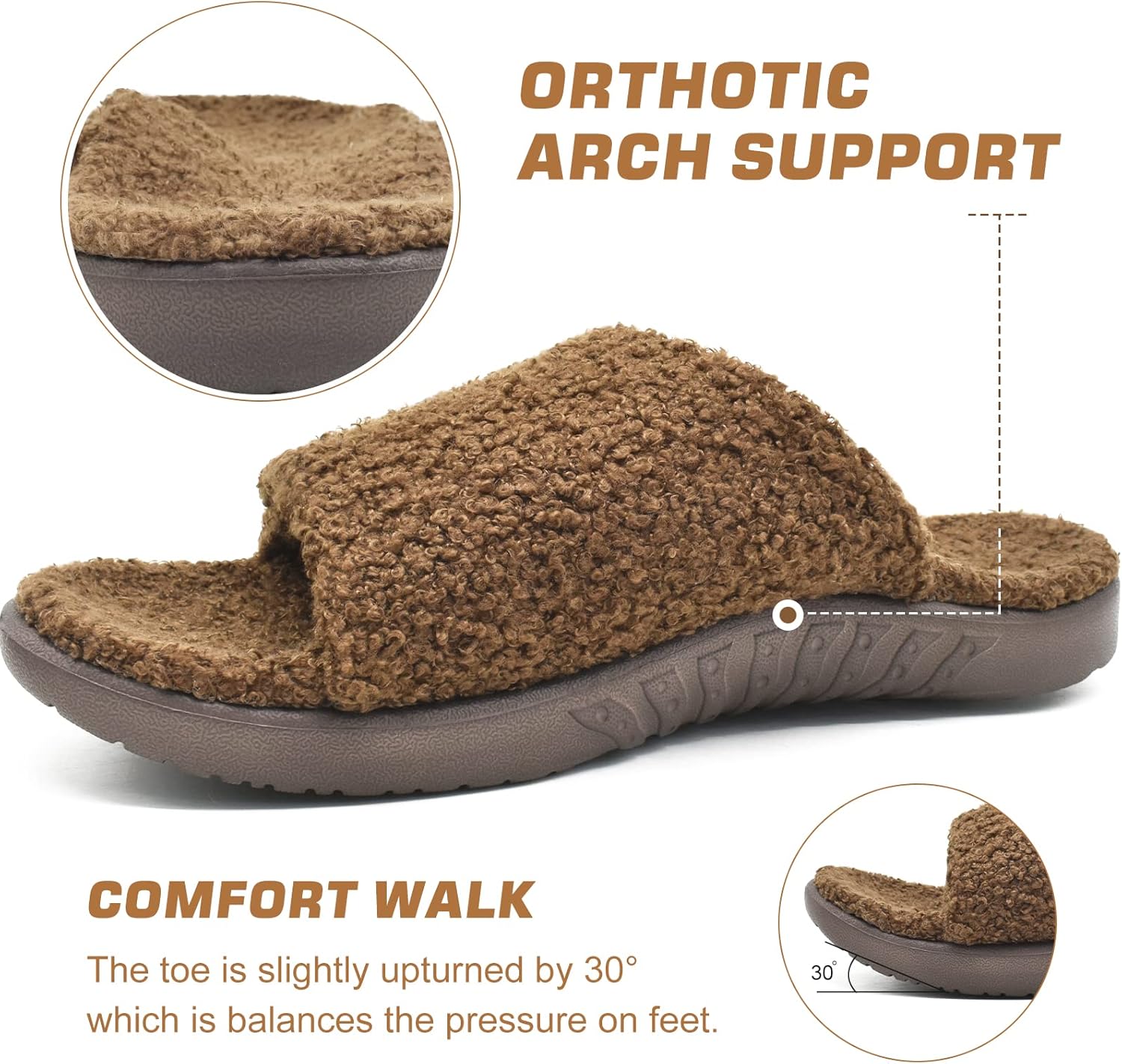 ONCAI Mens House Slippers with Arch Support,Fur Slides with Orthopedic for Plantar Fasciitis Wide Footbed and Adjustable Straps Size 7.5-15 - Image 3