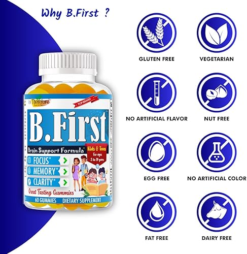Miniatura 5 de B.First - Suplementos cerebrales para la memoria y la concentración, potenciador cerebral para niños, adolescentes y niños, ácidos grasos Omega 3