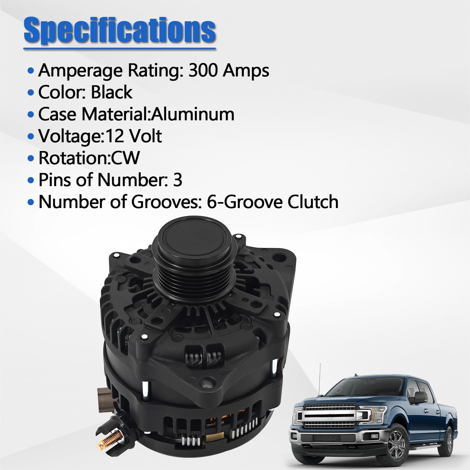FL3Z10346B 12V 300Amp Alternator High Output Compatible with Ford F150 2.7L 3.3L 3.5L 2015-2020 Replace 44005 FL3Z10346F