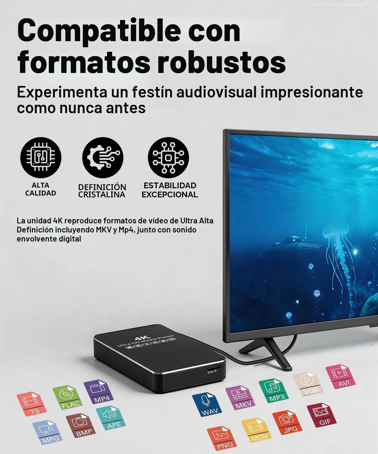ZUMKUNM Reproductor multimedia offline 4K @60Hz con carcasa SATA HDD/SSD de 2,5", reproductor de señalización digital con reproducción automática, bucle infinito y función de reanudación, USB, microSD