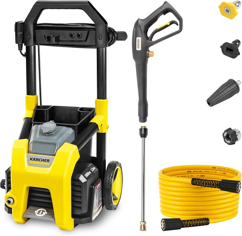 Electric Pressure Washer K1800PS, CETA Certified, 3 Spray Nozzles, Detergent Tank, for Cars, Driveways, Siding, Patios, 1.2 GPM