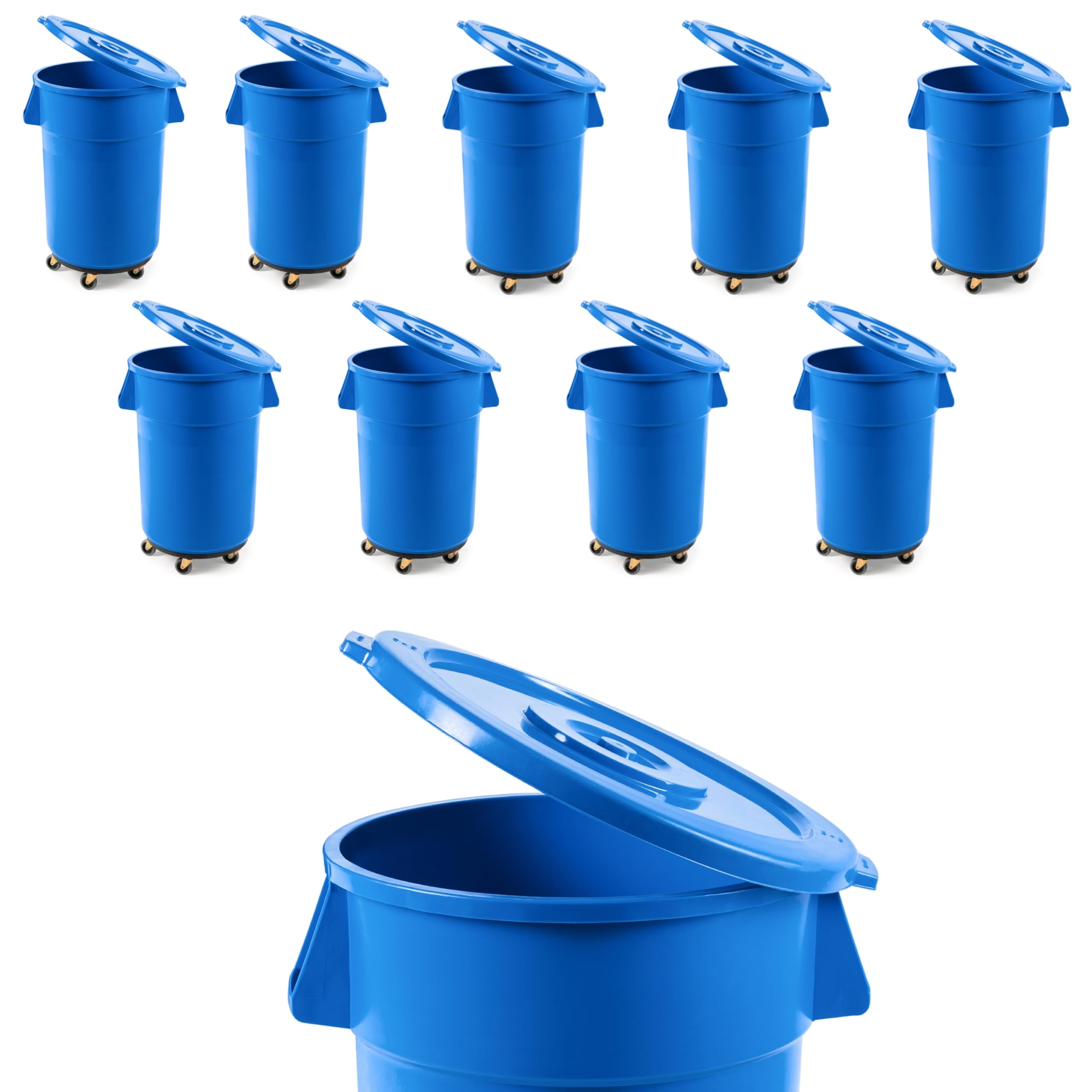 PRO Family 10 Pack 44 Gallon Blue Round Commercial Trash Can with Lid Ingredient Bin Recycling Bin Kitchen