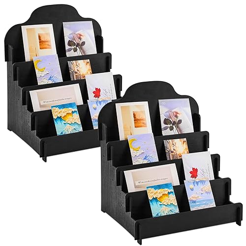 Miniatura 8 de Barydat Soporte de exhibición de tarjetas de felicitación de 4 niveles Soporte de exhibición de etiqueta de madera Soporte de exhibición de tarjetas