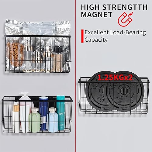 Miniatura 3 de Paquete de 2 cestas magnéticas organizadoras para refrigerador, tablero de clavijas, oficina, papel de aluminio, envoltura de alimentos, soporte