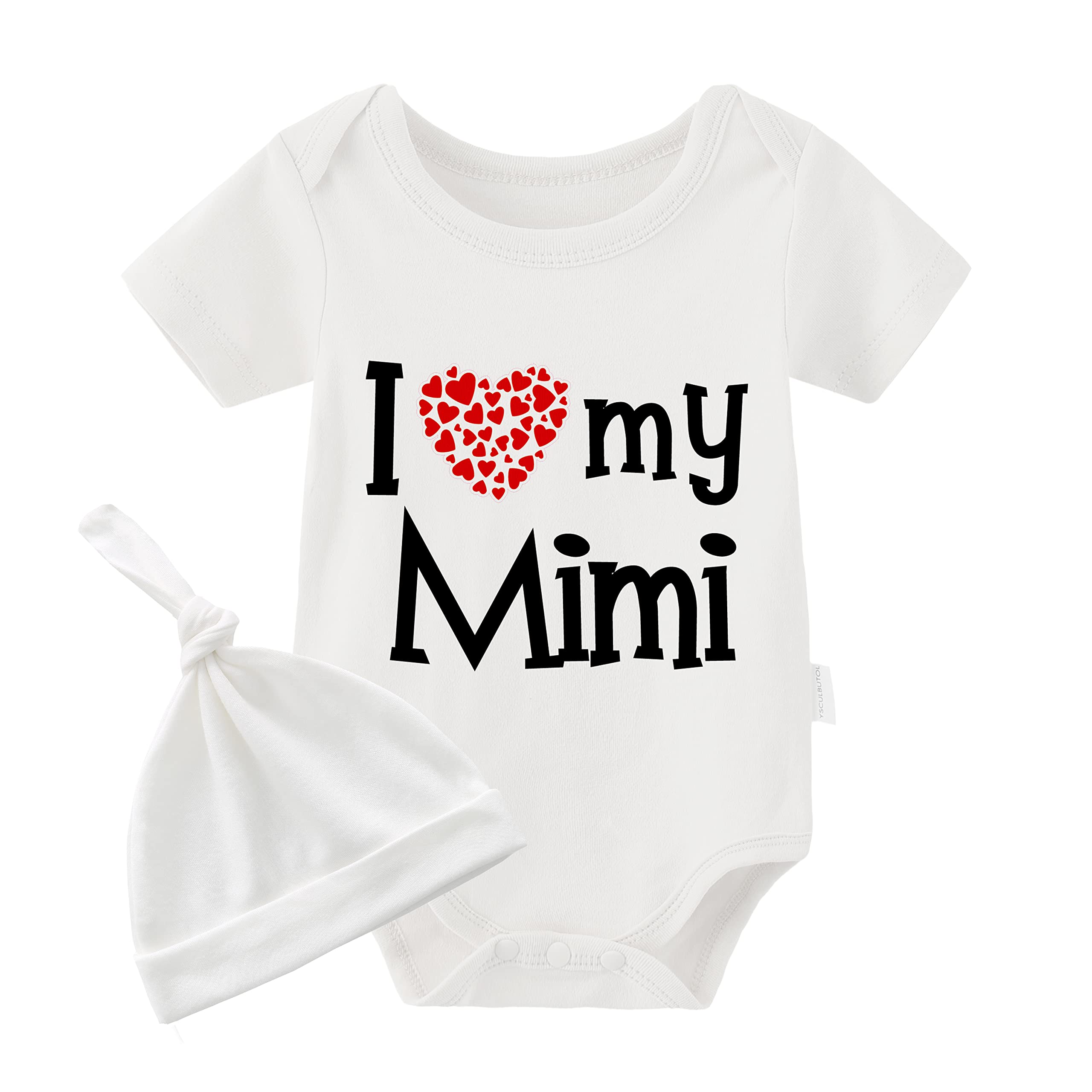 YSCULBUTOL Baby Twins Bodysuits I Love My Mimi Infant Baby Clothes Unisex Twin Romper Outfits With Hat