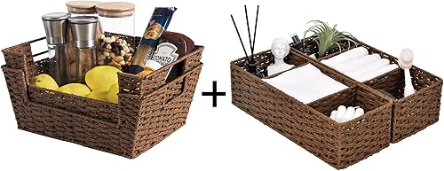 StorageWorks Cestas de almacenamiento de cuerda de papel redondas tejidas a mano