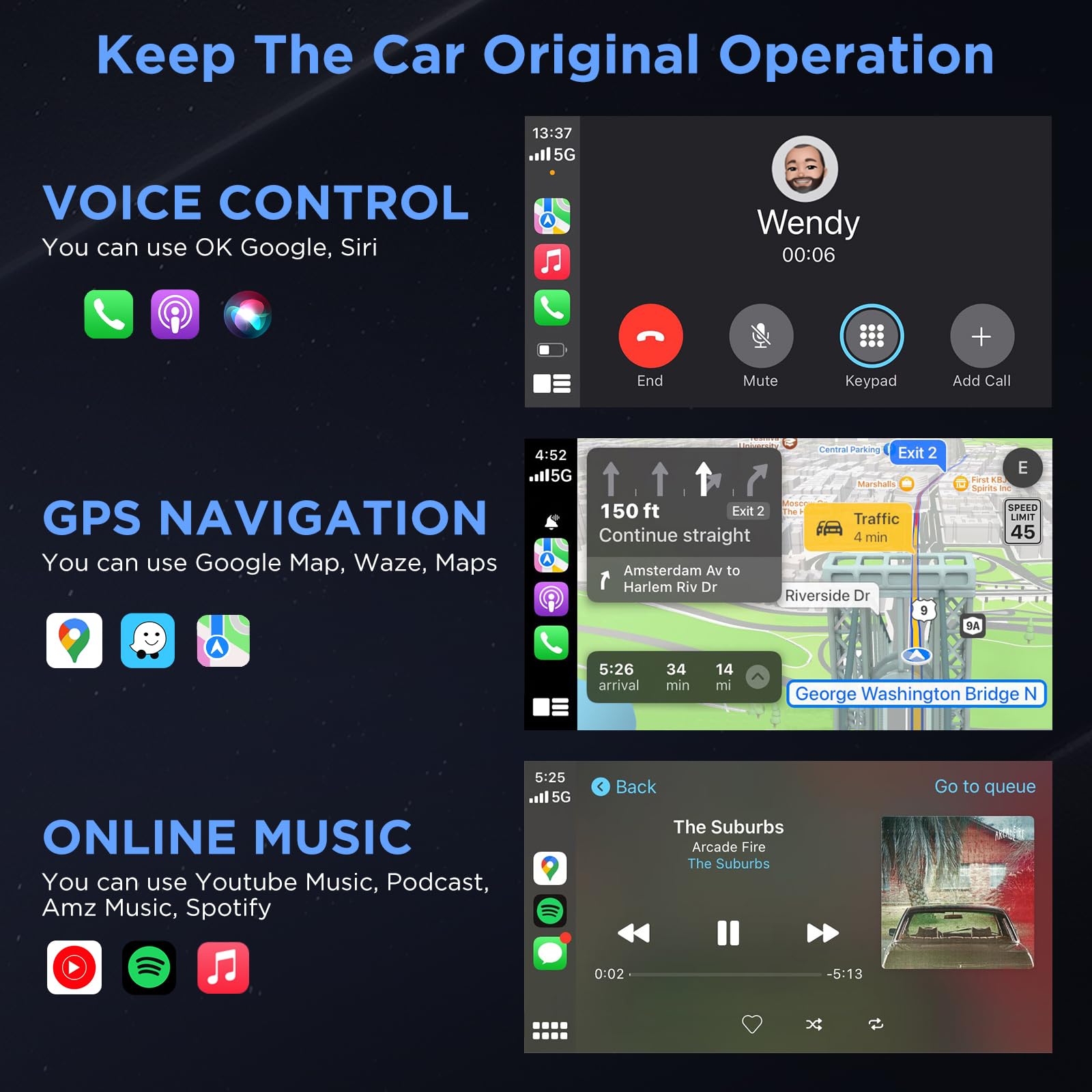 MSXTTLY Carplay Wireless Stick, Adattatore Carplay wireless Mini Convertire Carplay da cablato a Wireless, Plug & Play USB C/A, U2C-AIR 3.0
