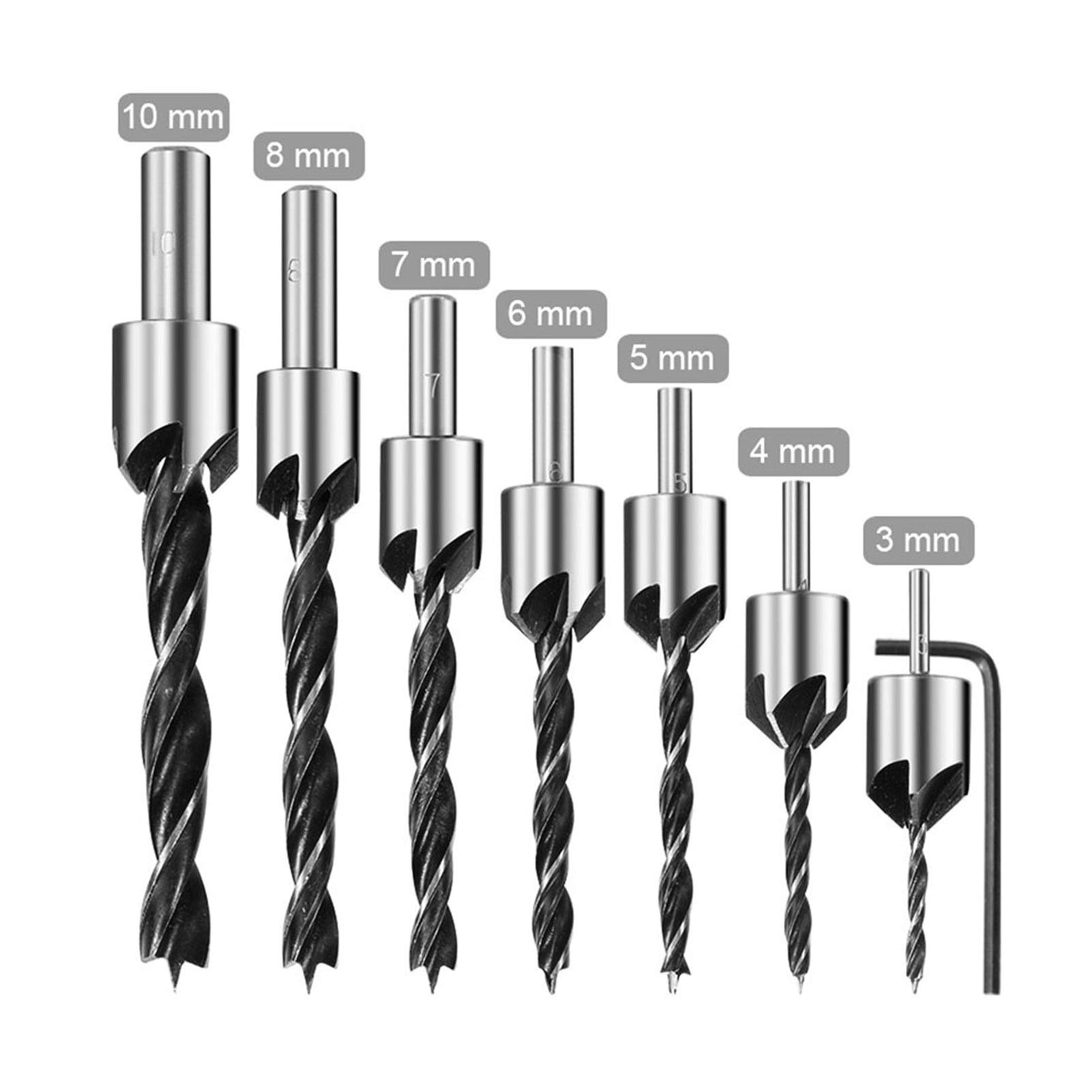 Brocas Juego de brocas 4 piezas/7 piezas Brocas avellanadas de flauta Brocas Juego de brocas de cabeza avellanada 3 puntas Taladro para trabajar la madera 3,4,5,6,7,8,10 mm (Color : 4 pcs 1 set)