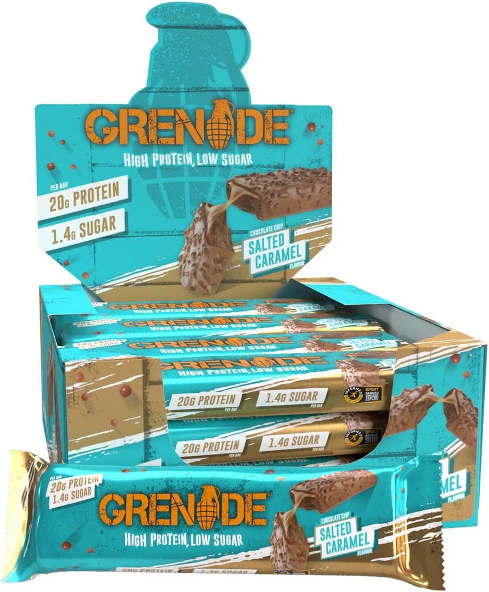 Grenade High Protein, Low Sugar Bar - Chocolate Chip Salted Caramel, 12 ...