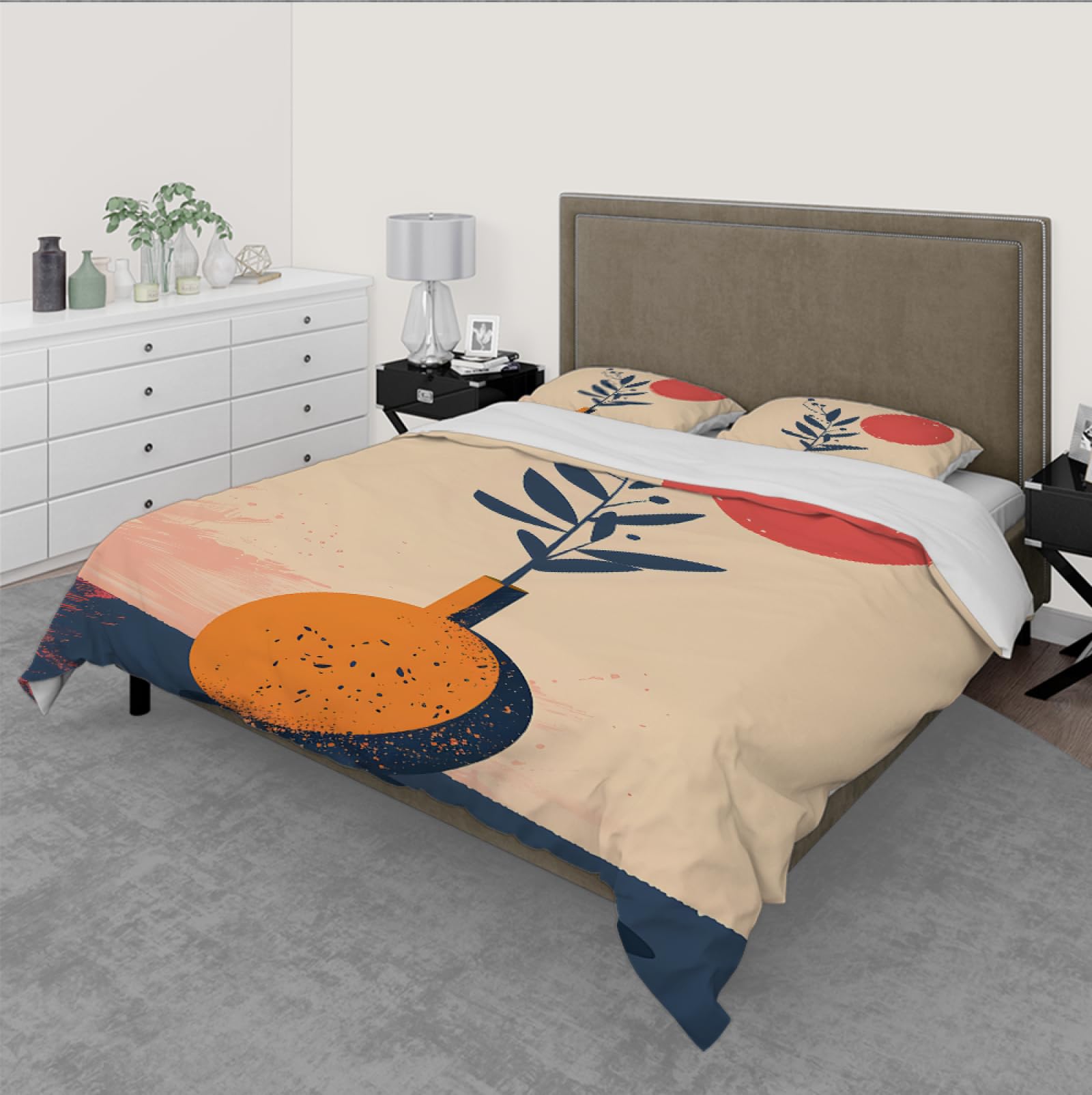Zestaw poszewek na kołdrę Mid Century Boho kwiatowy układ artystyczny słońce miękkie zestawy pościeli z mikrofibry na wszystkie pory roku z 2 poszewkami na poduszkę 220x240cm