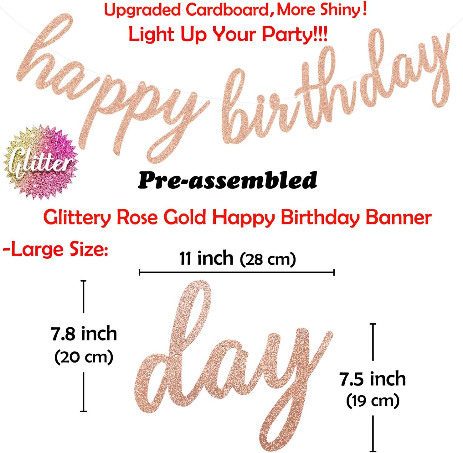 Pink Rose Gold Happy Birthday Decorations for Women Girls, 16pcs image 2