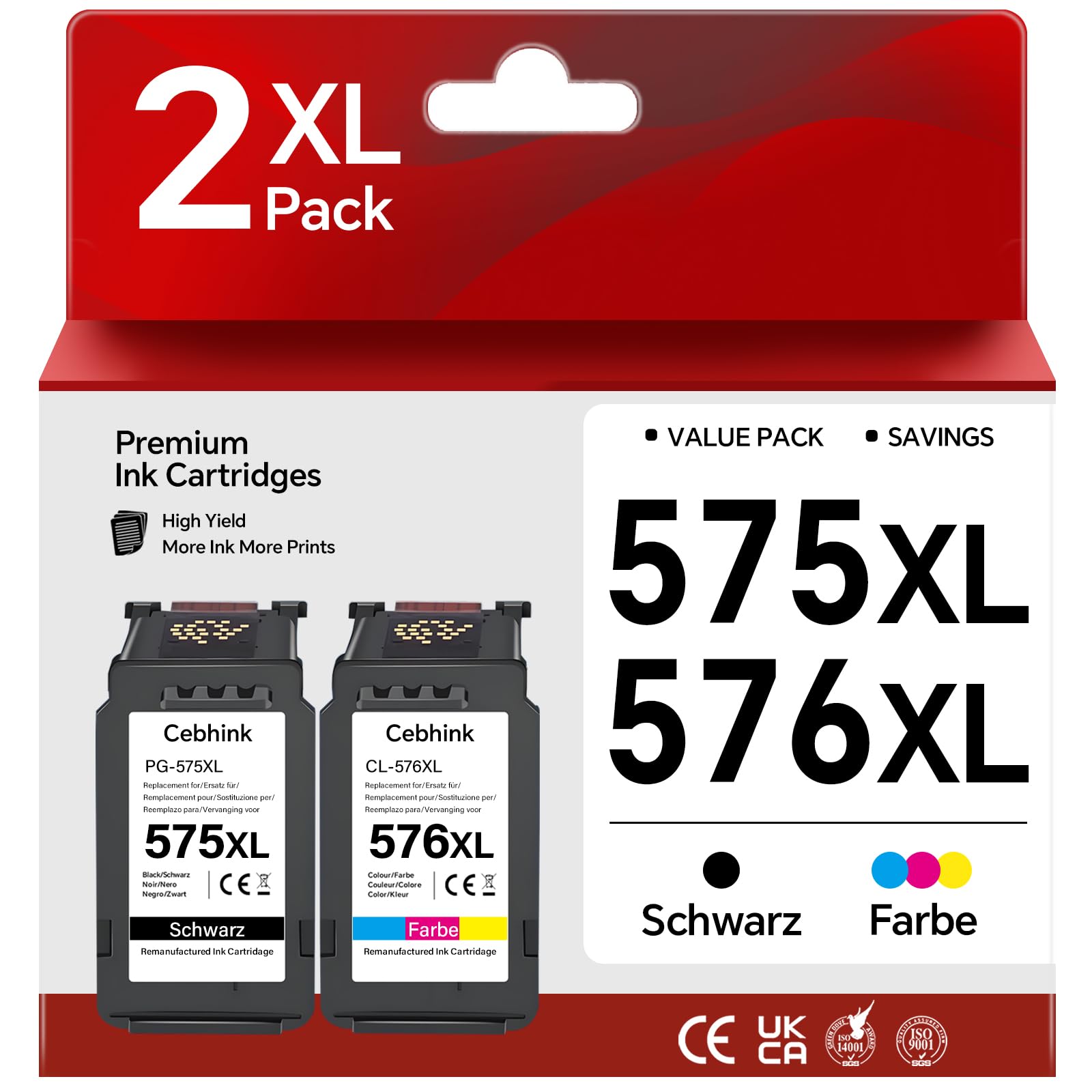 PG-575 CL-576 XL Ersatz für Canon Druckerpatronen 575 576 für Canon 575 Black 576 Color Kompatibel mit Pixma TS3750i TR4755i TS3550i TS3551i TR4750i TR4751i 575XL 576XL Multipack Patronen