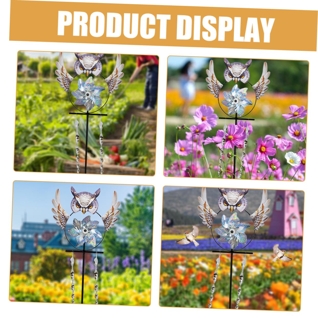 Happyyami Girandola Decorativa per Uccelli Metallo Forma di Gufo Spaventa Uccelli per Giardino e Cortile Facile da Installare Strumento per Scacciare Piccioni e Altri Volatili