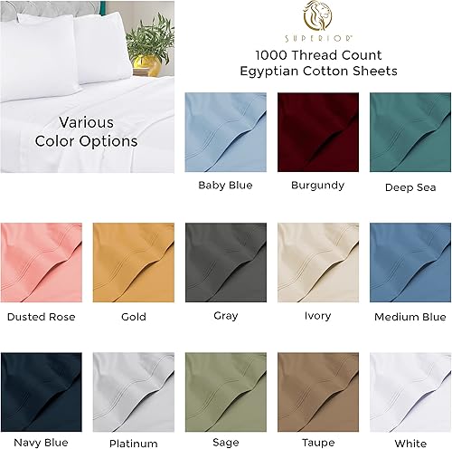 Miniatura 7 de SUPERIOR Juego de sábanas estéticas de algodón egipcio de 1000 hilos, tamaño King, color burdeos