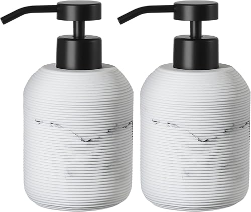 Dispensador de jabón de manos de mármol para baño, juego de dispensador de jabón y loción de 12 onzas líquidas, paquete de 2 dispensadores de jabón
