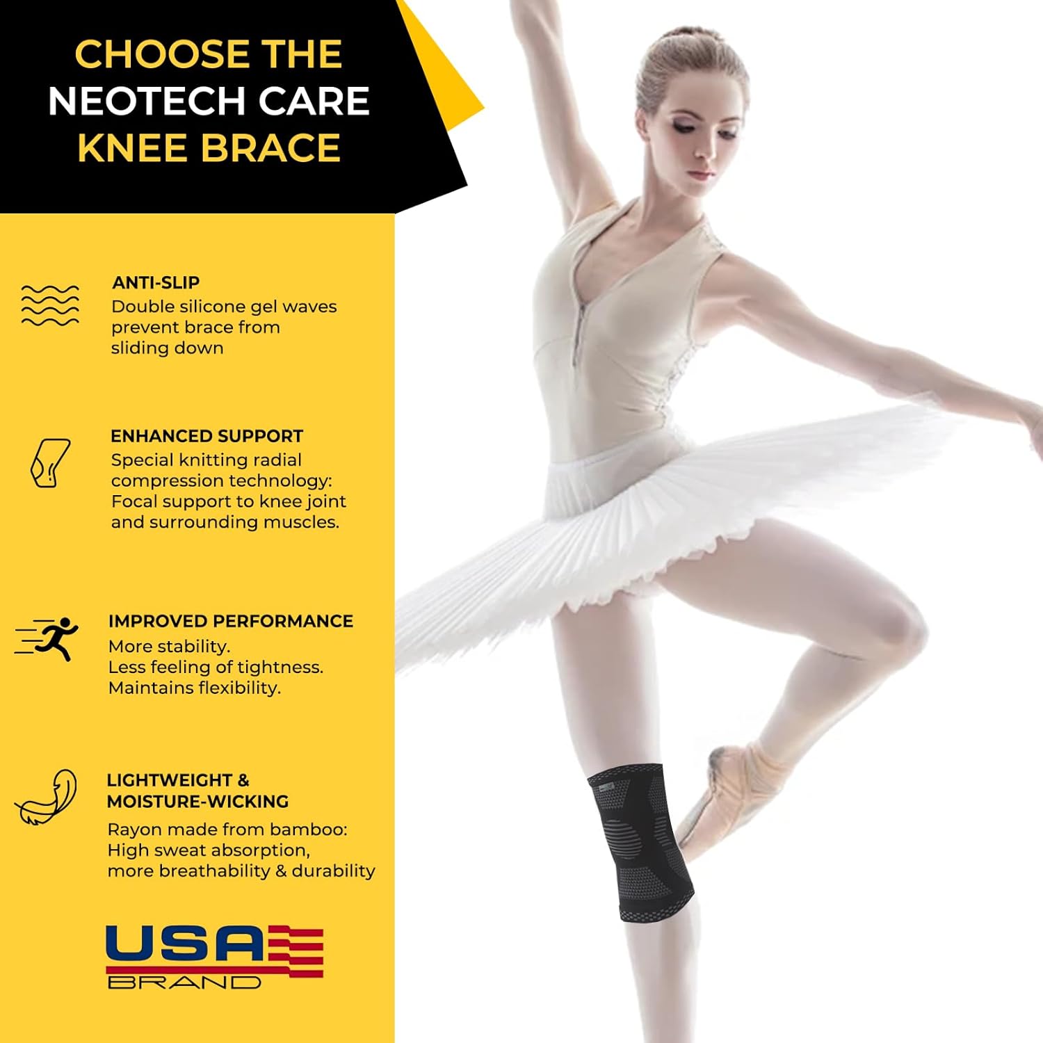 NeoTech Care Knee Support Brace - Breathable - Men, Women, Right or Left (Black Color, Size M, 1 Pair) - Image 5