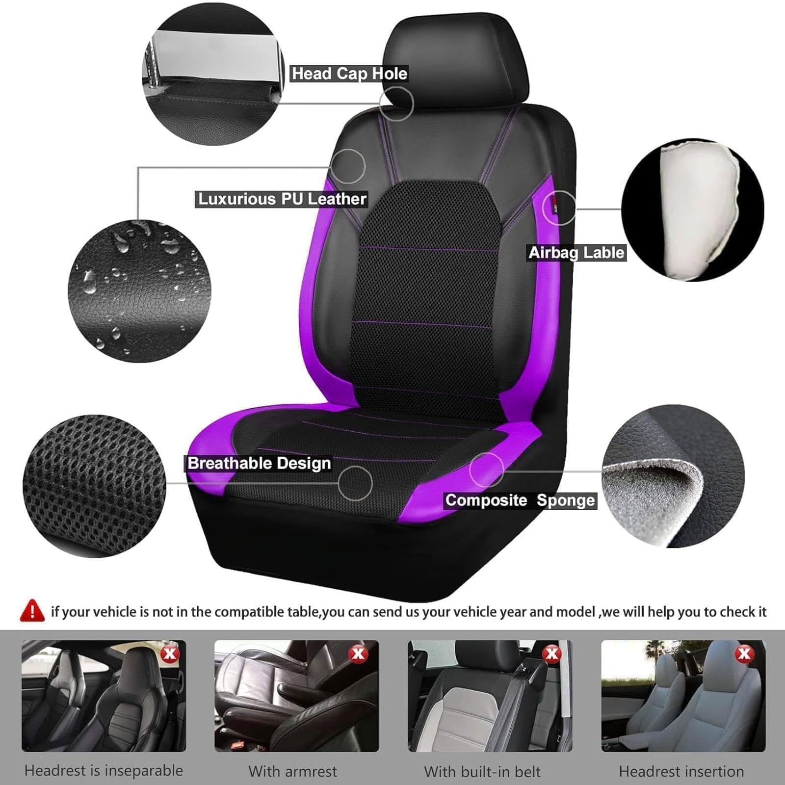 9 Stück Sitzbezüge Auto für VW Polo V (6R, 6C) 2011 2012 2013 2014 2015 2016 2017 2018, Auto Sitzbezüge Bequem Wasserdicht Atmungsaktiv Innenraum Zubehör,Purple