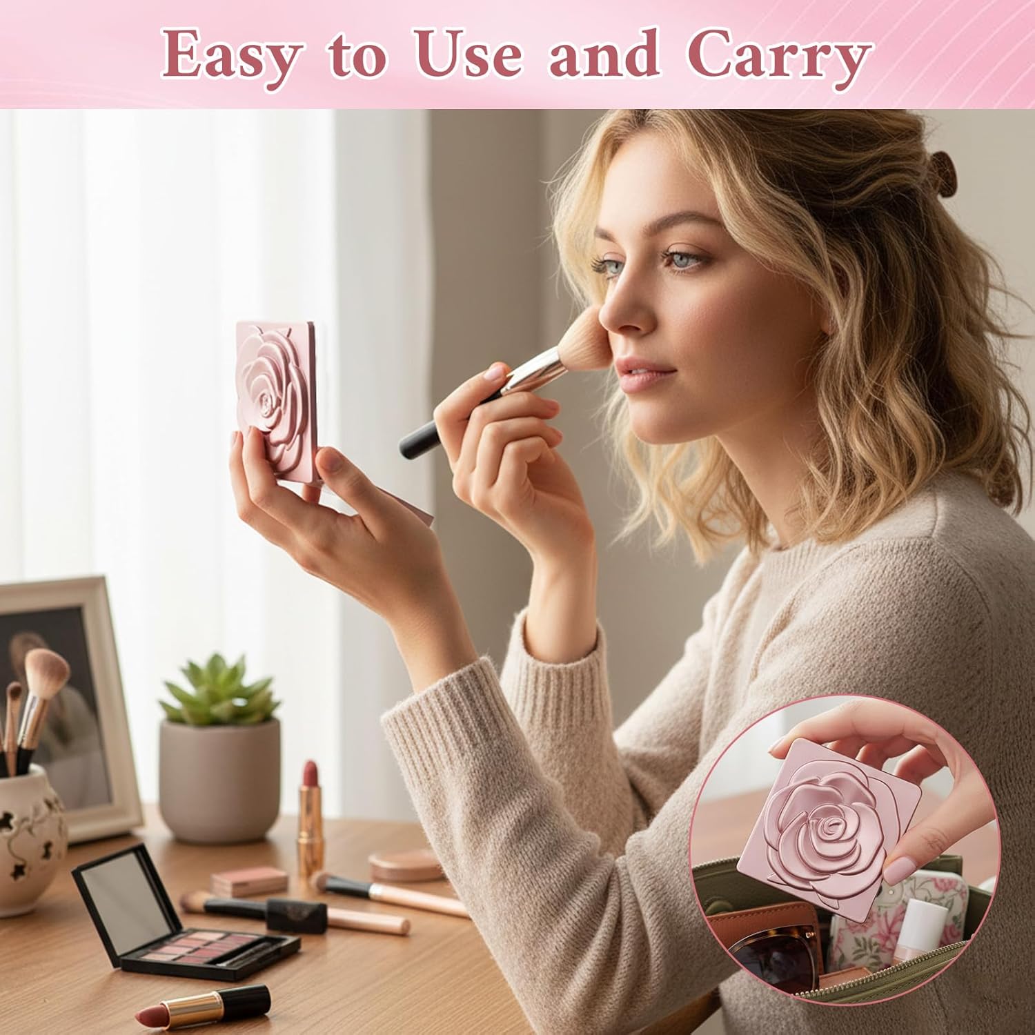 MAQUITA 20 Sets Christmas Rose Compact Mirror Gifts Bulk Pocket Mirror with Thank You Tags and Organza Bag for Women Holiday Wedding Bridal Shower Quinceanera Party Favors Souvenir Gifts, Rose Gold