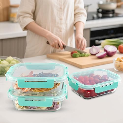 Miniatura 8 de Paquete de 10 recipientes de vidrio de almacenamiento de alimentos de 22 onzas con tapas, recipientes de preparación de comidas, recipientes