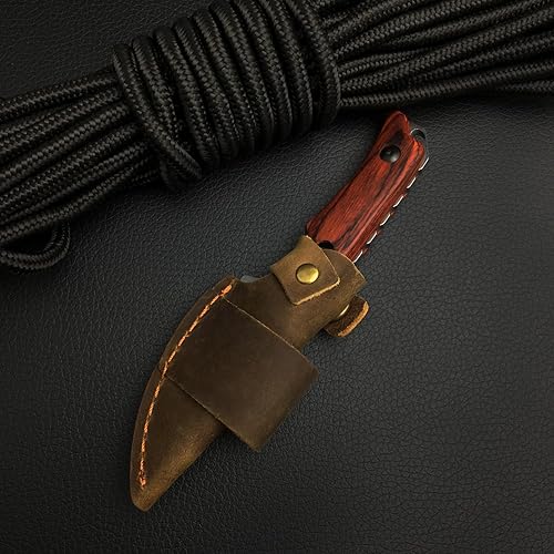 Miniatura 7 de Cuchillo de hoja fija de 6.3 pulgadas con funda de cuero, hoja 8Cr13Mov, mango de madera de espiga completa, cuchillo de caza EDC para hombres