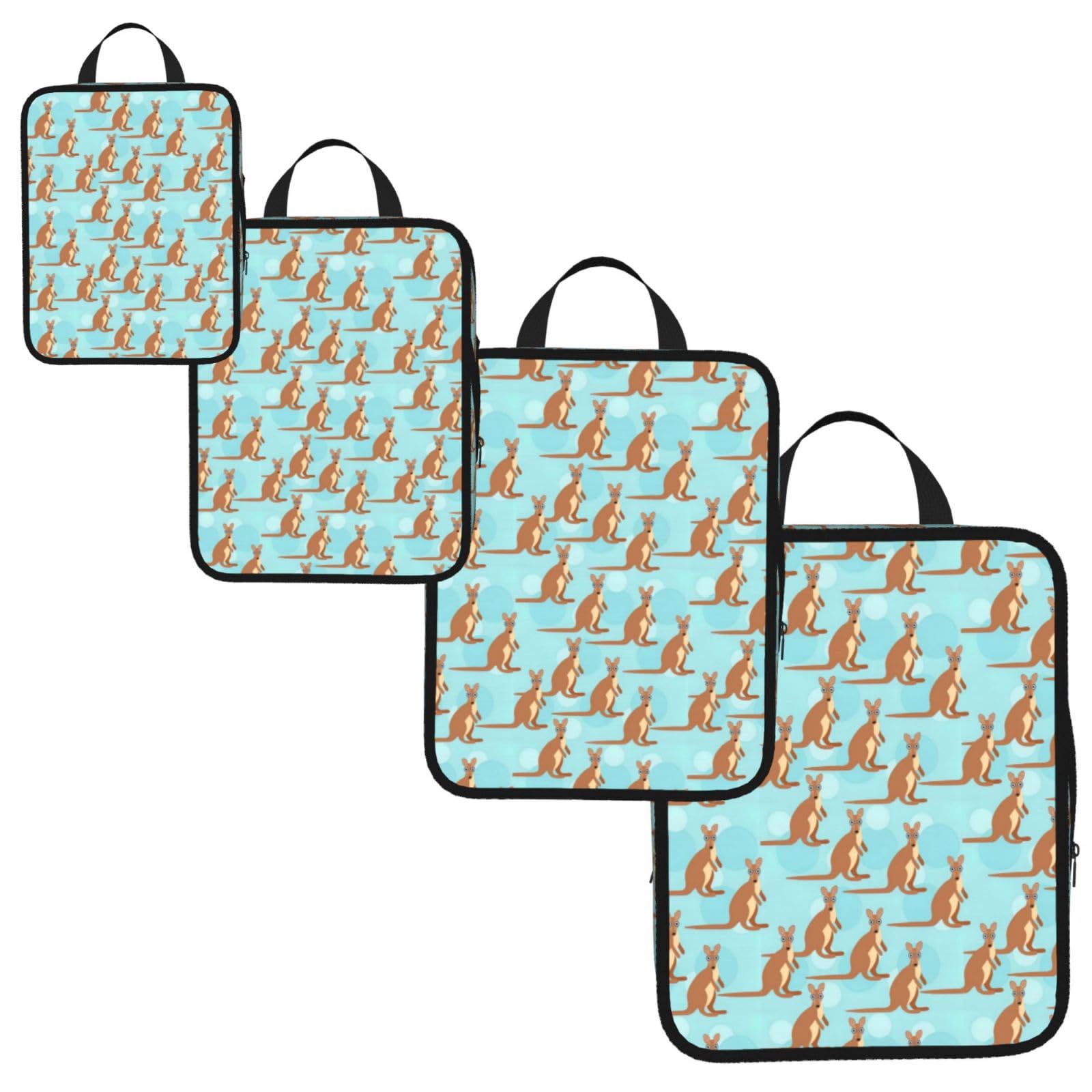 Funny for Kangaroo Zoo Print 4 Set Compression Packing Cubes for Suitcases,Expandable Storage Bags Organizers