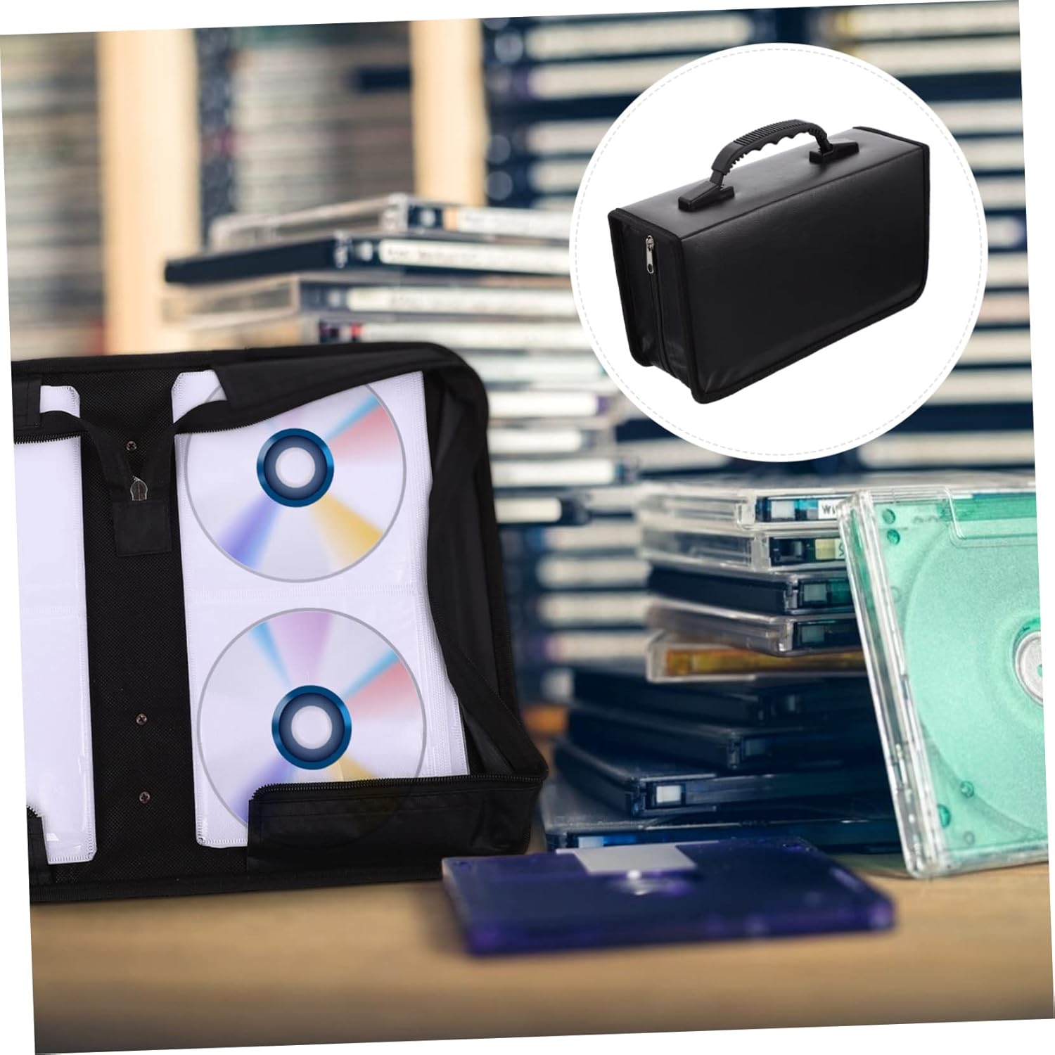 ABOOFAN 2Pcs Capacity PU CD Storage Case Portable Disc Holder for Dvds Stylish Design Space Saving Organizer with Easy Access to Liner Notes