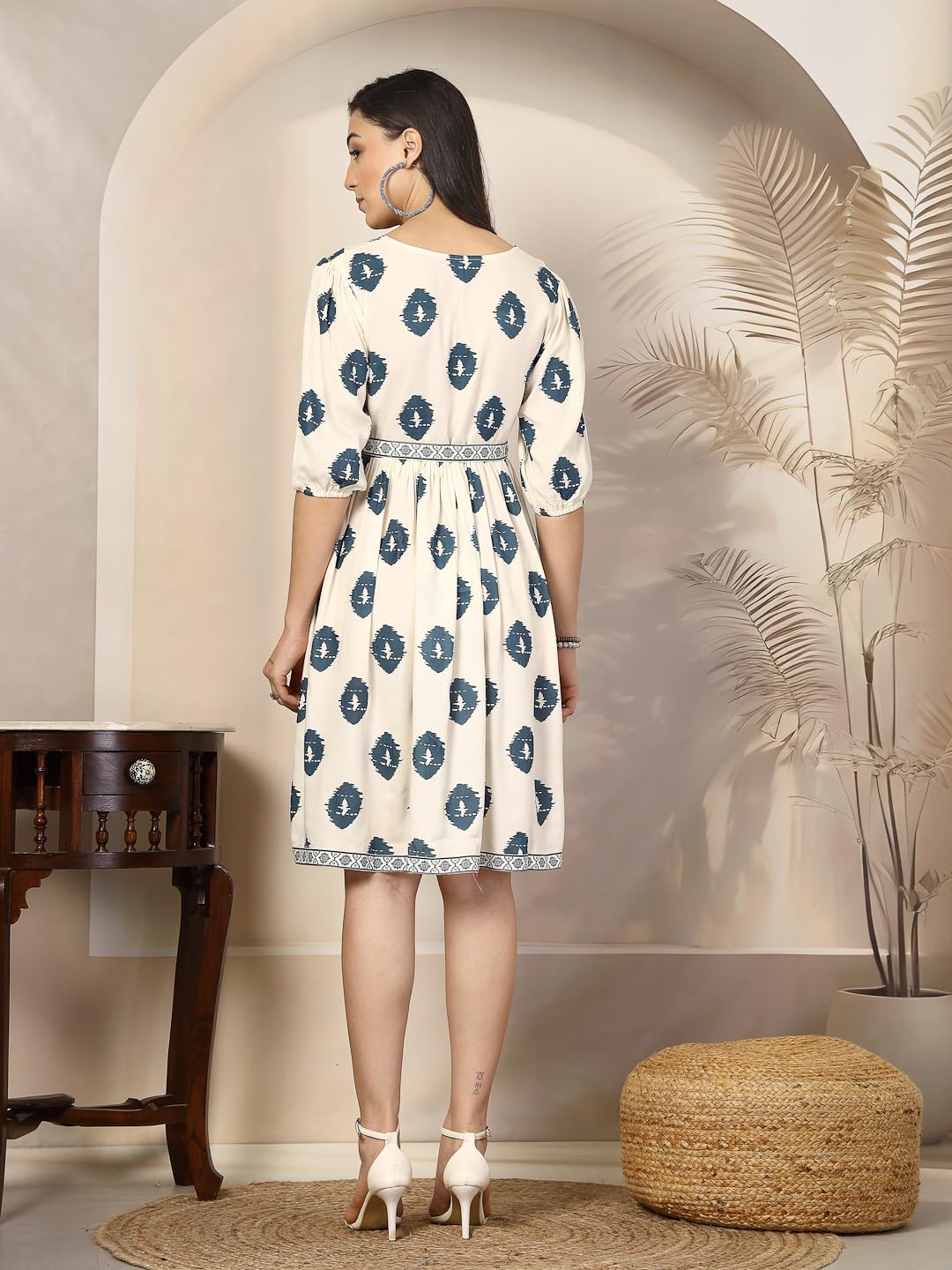 Stylum Women's Boho Printed Rayon Dress (Drsblueboho36_Blue, S)