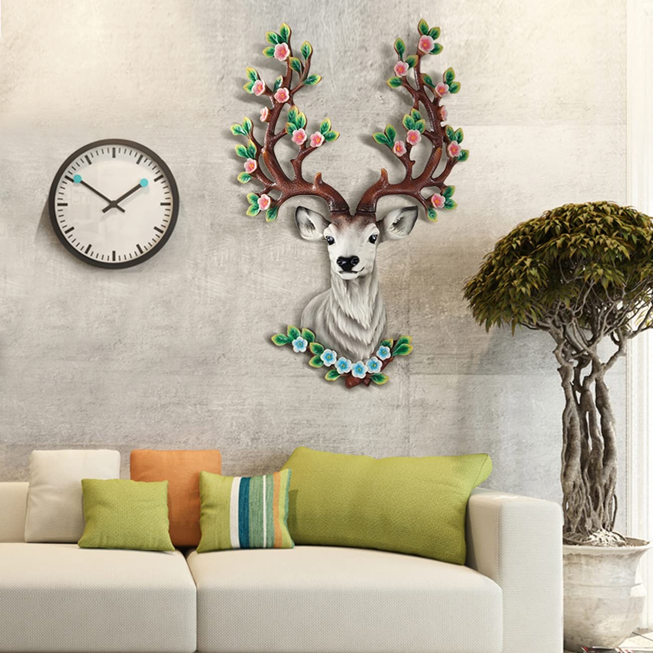 Decorazione da parete Testa di cervo Decorazione da parete, Artigianato in resina Arazzi decorativi, Finta testa di animale Decorazione da parete per soggiorno Uffici Camera da letto Comodino Regalo,