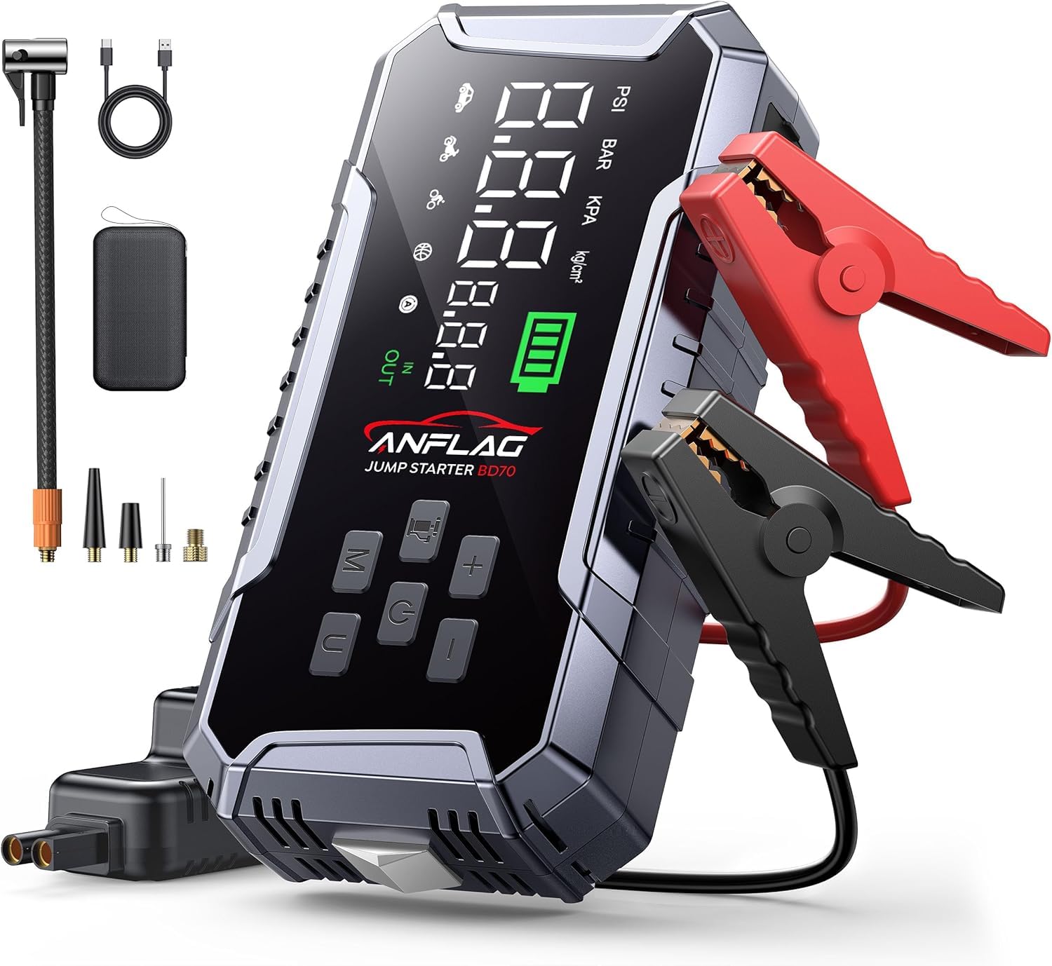 8000A Booster Batterie Voiture avec Gonfleur 160PSI, 26800mAh Démarreur Batterie Voiture avec Compresseur à Air, Jump Starter avec pour 12V Véhicules(Tout Gaz/12L Diesel)